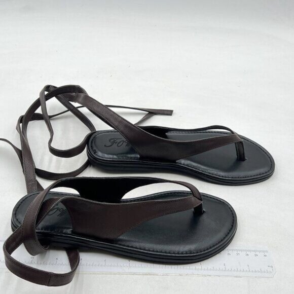 FOWT Women Split Round Toe Sandals Lace up Strappy Comfortable Flats Black - Picture 4 of 7